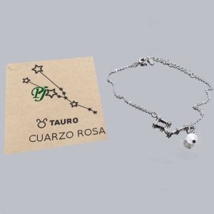 Pulsera Constelación Tauro Cuarzo Rosa Plata - Promineral