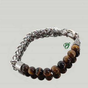 Pulsera Acero Bola Ojo De Tigre 8Mm - Promineral