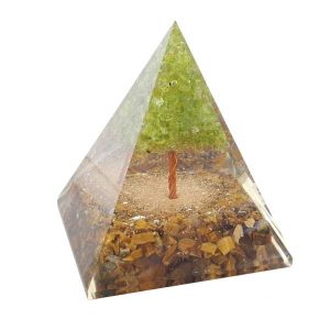 Piramide Orgonite 7X7Cm Ojo Tigre Arbol Olivino - Promineral
