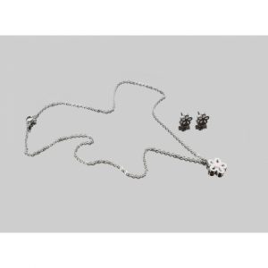 Conjunto collar y pendientes acero flor