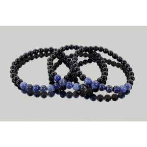 Pulsera 7 bola 8 mm lapislázuli con obsidiana