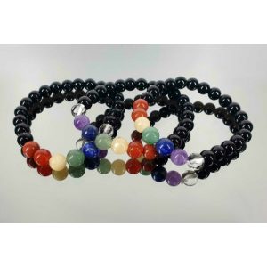 Pulsera 7 chacras con obsidiana negra 8 mm.