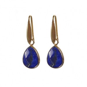 Pendiente lágrima tallada acero dorado lapislazuli