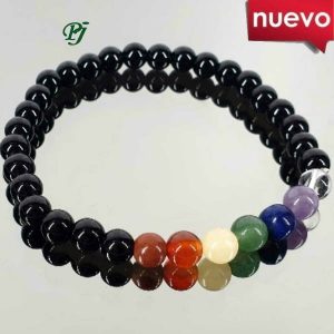 PULSERA 7 CHACRAS CON OBSIDIANA NEGRA 6MM