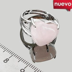 Anillo Adapatable Acero Cabujon Corazon Cuarzo Rosa - Promineral