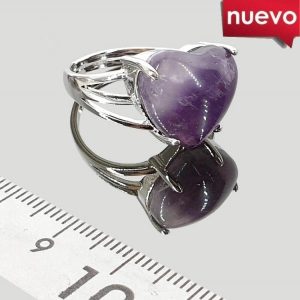 Anillo Adapatable Acero Cabujon Corazon  Amatista - Promineral