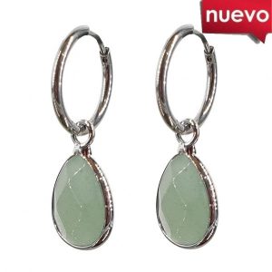Pendiente Lagrima Tallada Acero Cuarzo  Y Plata - Promineral