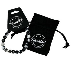Trinidad pulsera agata negra teñida blanca 8 mm