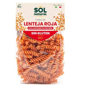 Fusilli de lenteja roja bio sin gluten 250gr - Sol Natural