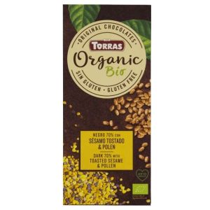 Chocolate negro con sésamo tostado y polen 100gr - Torras
